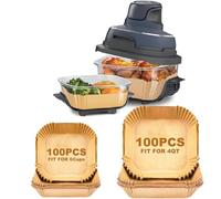 YJWYDM 200PCs Air Fryer Paper Liners for Ninja Crispi FN101GY/FN101SG/FN101ST,Non-Stick Square Glass Air Fryer Disposable Accessories, 100pcs Large for 4-QT & 100pcs Small for 6-Cups Container