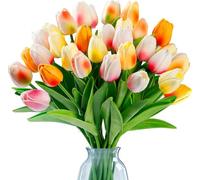 YJWZ 10 Pcs Fake Tulips Artificial Flowers Real Touch PU Faux Flowers Tulip Stems for Wedding Spring Bouquet Floral Arrangement Home Party Office Decorations for Mother's Day