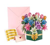YJWZ 3D Pop Up Forever Flower Bouquet Cards,Large Birthday Cards for Women, Petal Pal Pop Up Greeting Card with Envelope,Letterbox-Friendly Floral Bouquet Card for Wife, Mom, Friends, Colleagues