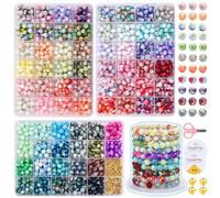 YJWZ 8mm Glass Beads for Bracelet Making Kit, 520PCS Round Solid Bead Mix with Monet Oil Painting Style, Crystal Gemstone Beads Round Beads Bracelet Making Kit,Crystal Beads for Adults and Kids