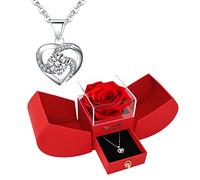 YJYJHOPE Preserved Red Rose with I Love You 925 Sterling Silver Necklace, Christmas Valentines Day Gifts for Her, Mom, Women, Girlfriend, Wife, Gifts Ideas for Birthday Anniversary Christmas