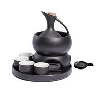 YJYJY 8 Pieces Japanese Ceramics Sake Set,Chinese Traditional Sake Cup Include 1 Sake Pot,4 Sake Cup,1 Heating Stove,1 Warming Pot and 1 Tray