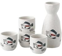 YJYJY Vintage Sake Set,Japanese Ceramic Sake Set with 4 Sake Cups,Small Tableware Set for Family Restaurant Sushi Place