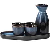 YJYJY Vintage Sake Set,Japanese Traditional Ceramic Sake Serving Sets 6Pieces, Pottery Sake Bottle and 4 Cups,1Tray,Ideal for Sake