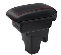 YJYWZH Car Armrest for Ford Focus 3 Mk3 2011-2019 Double Layer Console Center Large Storage Box with 3 USB Charging Port Black with Red Stitching