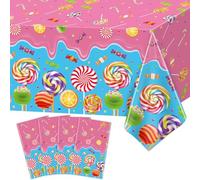 YJZCP 4 Pack Candy Table Cloth Candyland Tablecloth Disposable Colorful Lollipop Table Covers Candy Party Decorations for Sweet One Birthday Baby Shower Candyland Party Supply 51 x 86 IN