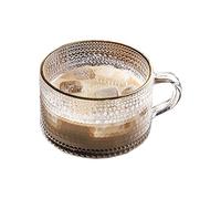 YJZQ Beads Embossed Glass Cup 400ml Vintage Exquisite Transparent Coffee Mugs Clear Milk Tea Cup with Handle for Home Office