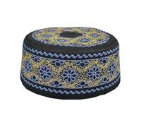 YJZQ Bigger Heads' Embroidered Islam Prayer Hat for Men's Skull Cap, Blue, Adult Men's Classic Kufi Cap, Spring Summer, Religious Theme, Breathable, Lightweight