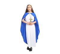 YJZQ Child Mary Costume Virgin Mary Robe for Girls Biblical Figure Outfit Young Mary Costume Role Play Clothing for Nativity Play, Christmas, Halloween, Easter
