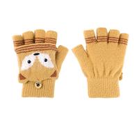 YJZQ Kids Winter Warm Gloves Mittens Cartoon Cute Fox Gloves with Flap Soft Wool Knitted Gloves Half Finger Thermal Mittens for Girls Boys Gift, Beige