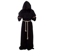 YJZQ Medieval Friar Hooded Monk Costume Renaissance Priest Robe Cape Death Wizard Cloak Pastor Outfit Knight Gothic Halloween Performance Cosplay Costume