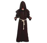 YJZQ Medieval Friar Hooded Monk Costume Renaissance Priest Robe Cape Death Wizard Cloak Pastor Outfit Knight Gothic Halloween Performance Cosplay Costume