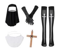 YJZQ Nun Costume Women's Nuns Outfit Accessories with Nuns Headpiece, Scarf, Cross Necklace, Gloves Monastery Sister Clothing Role Play Accessories for Halloween, Carnival, Theme Party, Cosplay