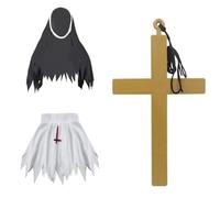 YJZQ Nun Costume Women's Nuns Outfit Accessories with Nuns Headpiece, Scarf, Cross Necklace Monastery Sister Clothing Role Play Accessories for Halloween, Carnival, Theme Party, Cosplay