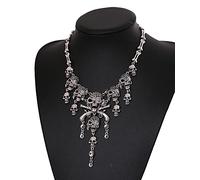YJZQ Vintage Halloween Skull Bone Necklace Jewellery Women Pirate Cosplay Fancy Dress Costume Accessory, Silver A