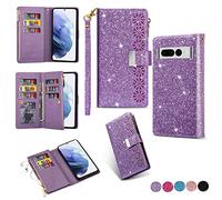 YJZSKRXFAK Shining Starry Sky Case for Google Pixel 7a Magnetic Zipper Wallet Leather Phone Cover Cash Pocket with Wrist Strap 6-8 Card Slots Holder Case-Purple