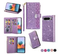 YJZSKRXFAK Shining Starry Sky Case for Google Pixel 8a Magnetic Zipper Wallet Leather Phone Cover Cash Pocket with Wrist Strap 6-8 Card Slots Holder Case-Purple