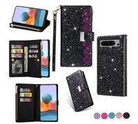 YJZSKRXFAK Shining Starry Sky Case for Google Pixel 8a Magnetic Zipper Wallet Leather Phone Cover Cash Pocket with Wrist Strap 6-8 Card Slots Holder Case-Black