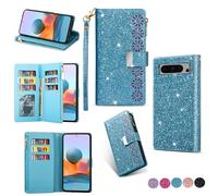 YJZSKRXFAK Shining Starry Sky Case for Google Pixel 8a Magnetic Zipper Wallet Leather Phone Cover Cash Pocket with Wrist Strap 6-8 Card Slots Holder Case-Sky Blue