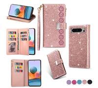 YJZSKRXFAK Shining Starry Sky Case for Google Pixel 8a Magnetic Zipper Wallet Leather Phone Cover Cash Pocket with Wrist Strap 6-8 Card Slots Holder Case-Rose Gold