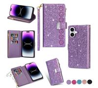 YJZSKRXFAK Shining Starry Sky Case for Samsung Galaxy A07 4G Magnetic Zipper Wallet Leather Phone Cover Cash Pocket with Wrist Strap 6-8 Card Slots Holder Case-Purple
