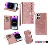 YJZSKRXFAK Shining Starry Sky Case for Samsung Galaxy A07 4G Magnetic Zipper Wallet Leather Phone Cover Cash Pocket with Wrist Strap 6-8 Card Slots Holder Case-Rose Gold