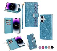 YJZSKRXFAK Shining Starry Sky Case for Samsung Galaxy A07 4G Magnetic Zipper Wallet Leather Phone Cover Cash Pocket with Wrist Strap 6-8 Card Slots Holder Case-Sky Blue