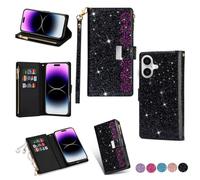 YJZSKRXFAK Shining Starry Sky Case for Samsung Galaxy A07 4G Magnetic Zipper Wallet Leather Phone Cover Cash Pocket with Wrist Strap 6-8 Card Slots Holder Case-Black