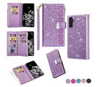 YJZSKRXFAK Shining Starry Sky Case for Samsung Galaxy A17 5G Magnetic Zipper Wallet Leather Phone Cover Cash Pocket with Wrist Strap 6-8 Card Slots Holder Case-Purple