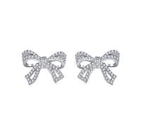 YK Beauty Silver Bow Earrings | 925 Sterling Silver CZ Studs with Rhodium Plating | Dainty Hypoallergenic Jewellery | Lightweight Everyday Wear Earrings | Elegant Gift for Women Girls UK