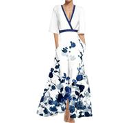 yk8fass V-Neck Print Swing Dress lm-7909, White, XXL