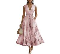 YK8fass V-Neck Printed Dress tn-9746, Pink, L