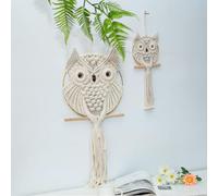 YKAFADE Owl Macrame Wall Hanging, Woven Bohemian Tapestry, Beige Owl Art, Wall Decoration, 15 x 45 cm, Boho Decoration, Dream Catcher, Tapestry for Home Decor, Office, Living Room, Bedroom, Craft
