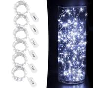 YKB 6 PCS LED Starry String Lights with 20 Mini LEDs on 3.3FT/1M Copper Wire, Fairy Lights Powered by 2xCR2032(Incl) Batteries, for Wedding Table Holiday Halloween Christmas Decorations, Cool White