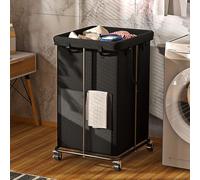 YKDIRECT Laundry Basket 150L (39.6 gallons), Oxford Fabric Laundry Hampers, Metal Frame and Removable Bag Design with Wheels, Suitable for Bedroom, Bathroom, Dorm Room, Laundry Room (Black)