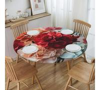 YKEBDFW Round Table Cloth Waterproof Elastic Tablecloth For 40"-50" Tables Oil Proof Fitted Colorful Carnations Flowers Print Table Covers For Picnic Camping Indoor And Outdoor S
