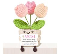 Ykeoo Handmade Emotional Support Crochet Tulip Flowers with Card for Mum | Thank You For Being the Sunshine Of My Life - Gifts from Daughter Son Kid - Mothers Day, Christmas, Birthday Present Idea