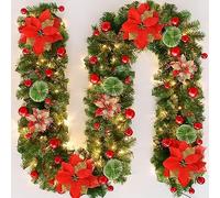 Ykgutilu Christmas Garland with Lighting, 270 cm, Warm White Garland, Artificial decor Interior decor, Fireplaces, Stairs, Wall Door Home (Red), 45cm (VR0KL0554077AWANNL)