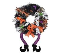 Ykgutilu Halloween Wreaths for Front Door, Halloween Front Door Wreath with Hat Witches Legs Pumpkin, Halloween Decorations for Door,Porch,Window,Indoor and Outdoor Decor