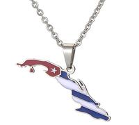 YKHBC Cuba Flag Necklace Fashion Stainless Steel Country Republic Flag Pendant Jewelry for Women Men Hip Hop Colorful Gift (Style B)