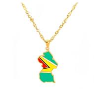 YKHBC Stainless Steel Africa Map Pendant Necklace for Women Men Hiphop Colorful Stainless Steel Map Pendant Necklace African Gift (French Guiana)