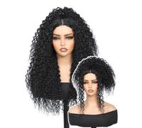 YKHJH 26 Inch Lace Front Wig Black Curly Protein Fiber Like Human Hair Glueless Water Wave Black
