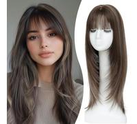 YKHJH Hair Topper,360° 3D Hair Toppers for Women with Thinning,7"X 8" Large Base 22 Inch Long Layered Synthetic Hair with Bangs for Daily Use (Dark Brown with High lights)