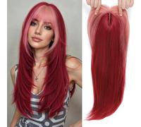 YKHJH Hair Topper,360° 3D Hair Toppers for Women with Thinning,7"X 8" Large Base 22 Inch Long Layered Synthetic Hair with Bangs for Daily Use (Red with Pink Bangs)