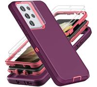 YKHJKLEC for Samsung Galaxy S21 Ultra Case, Military Grade Shockproof/Drop Proof/Dust Proof Case with 2Pcs Self Healing Flexible TPU Screen Protector & Camera Lens Protector (Purple/Pink)