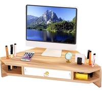 YKJGRTF Computer Monitor Stand Riser-Triangle Riser- Curved White Desktop Organizer For 2 Monitors- Large Desk Corner Riser(Natural)