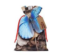 YKJJFVZ Beautiful Versatile Christmas Gift Bags Drawstring Blue Butterfly Print Burlap Material Christmas Packaging Bags Candy Bags
