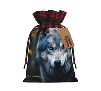 YKJJFVZ Blue Eyes Wolf1 Print Drawstring Gift Bags,Christmas Gift Wrapping Sacks Pouches For Xmas Presents Party Favor