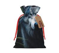 YKJJFVZ Blue Eyes Wolf1 Print Versatile Drawstring Christmas Gift Bags,Burlap Material,Xmas Wrapping Bags,Candy Bags