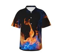 YKJJFVZ Blue Flame Print Hawaiian Shirt for Men,Tropical Beach Vacation Essentials,for Summer and Cruises, Black, Large